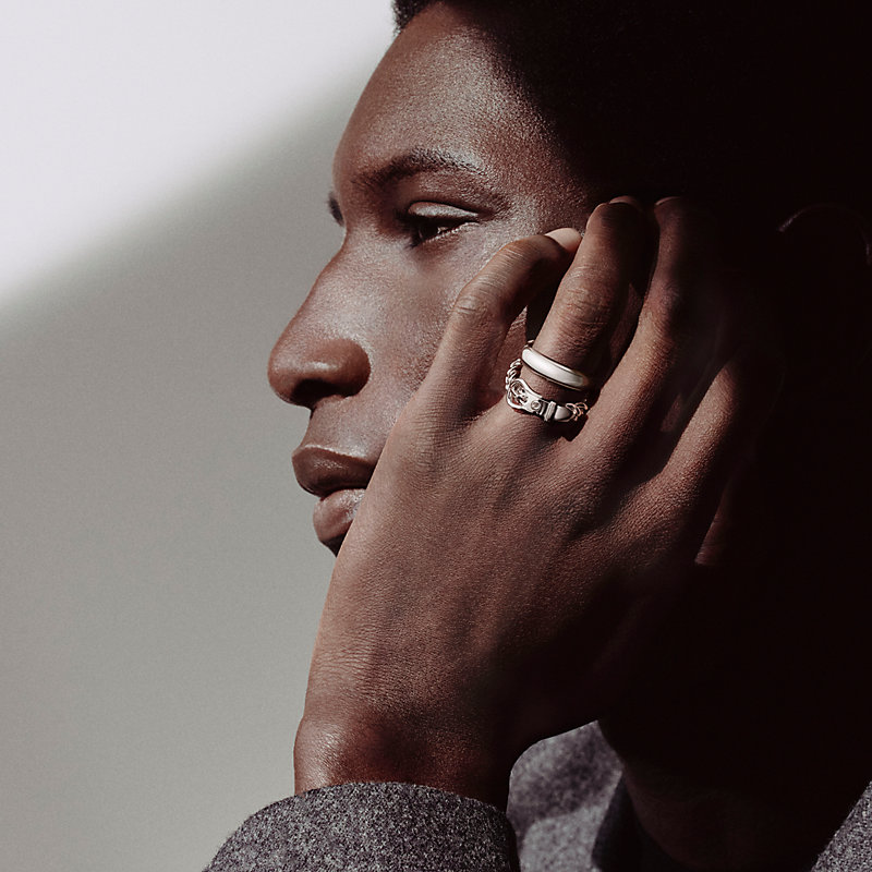 Boucle Sellier Inflexible ring, large model - Silver | Hermès